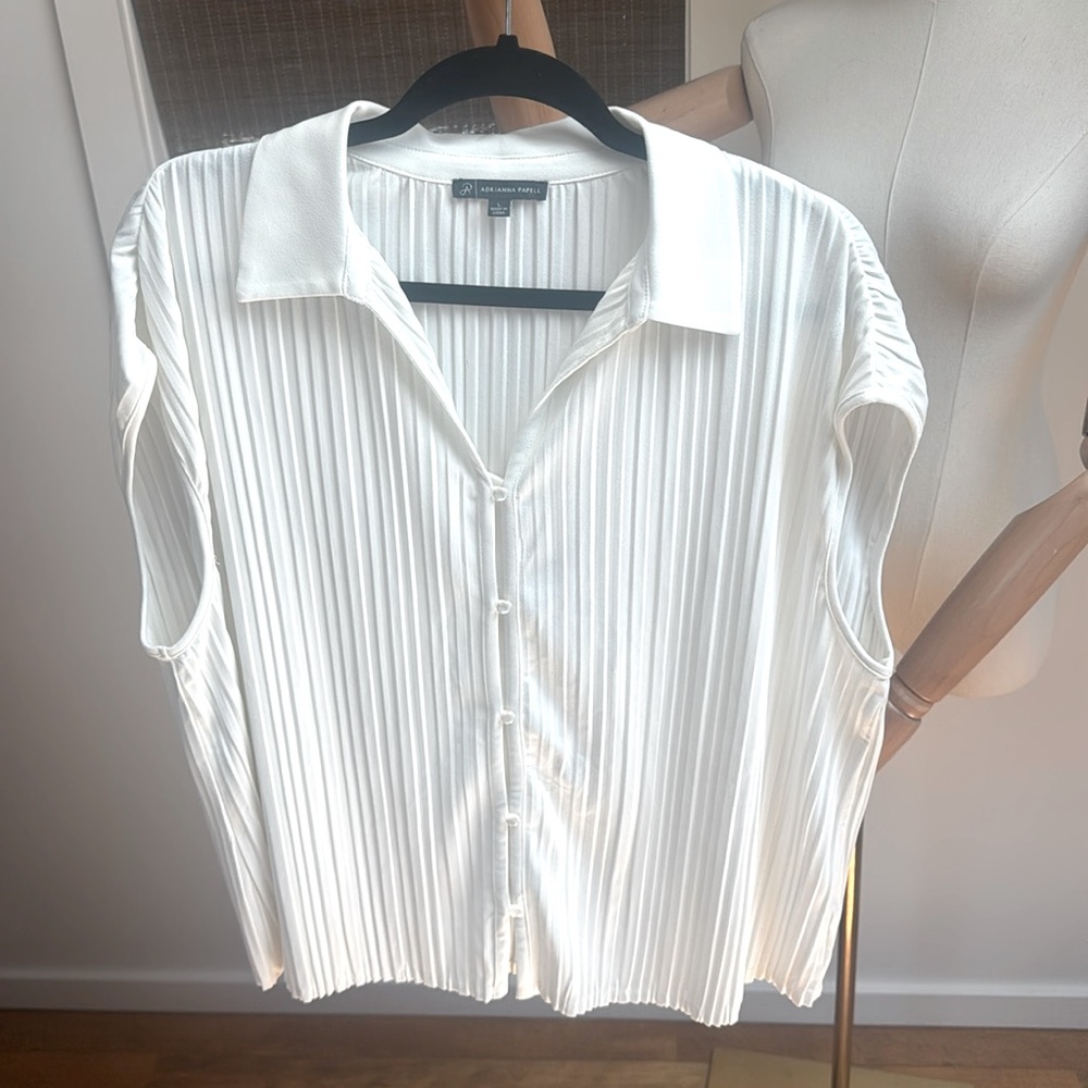 Adrianna Papell Ivory Pleated Blouse SzL